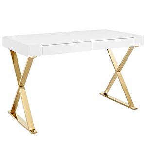 modway sector writing desk in white and gold