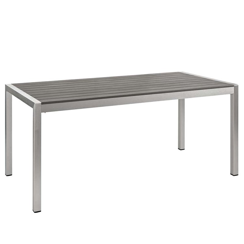 Modway Shore 7-Piece Outdoor Patio Wood and Aluminum Dining Set in Silver/Gray