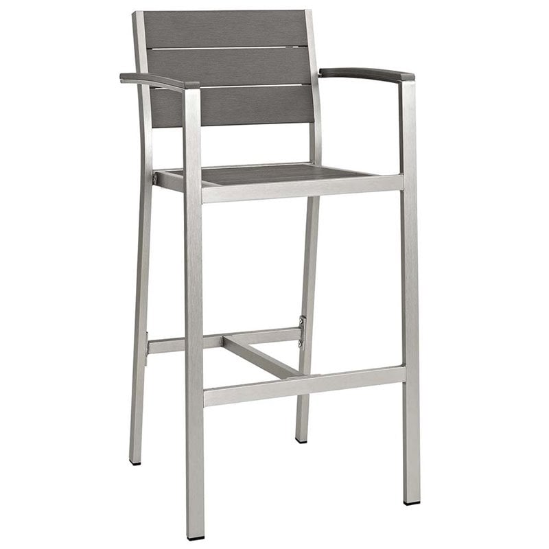Modway Shore 3-Piece Wood & Aluminum Patio Pub Set in Silver and Gray