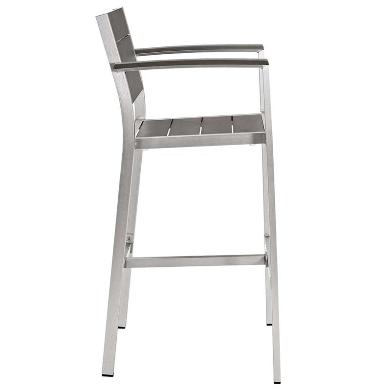 Modway Shore 3-Piece Wood & Aluminum Patio Pub Set in Silver and Gray