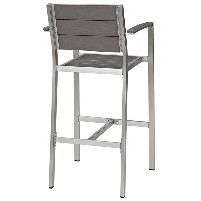 Modway Shore 3-Piece Wood & Aluminum Patio Pub Set in Silver and Gray