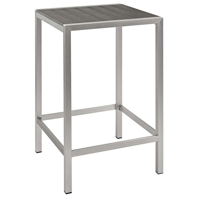 Modway Shore 3-Piece Wood & Aluminum Patio Pub Set in Gray and Silver