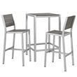 Modway Shore 3-Piece Wood & Aluminum Patio Pub Set in Gray and Silver