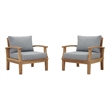 Modway Marina 2-Piece Solid Teak Wood Patio Sofa Sectional Set - Natural/Gray