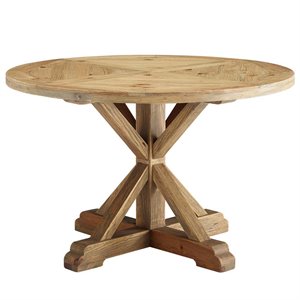 Modway Stitch 47&quot Round Modern Pine Wood Dining Table in Brown