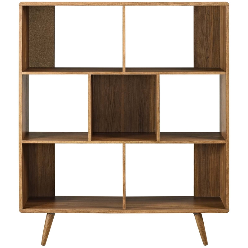 Modway Transmit Modern Particleboard Wood Bookcase in Walnut