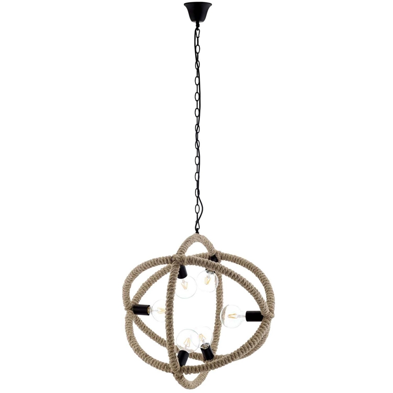 Modway Transpose 6-Light Metal & Rope Chandelier in Brown and Black