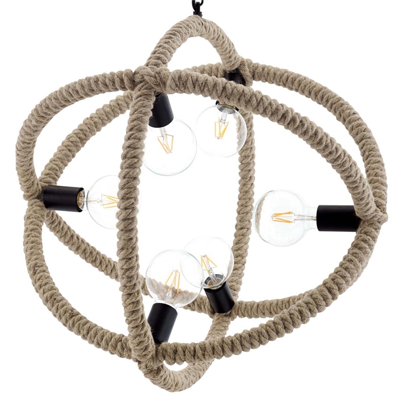 Modway Transpose 6-Light Metal & Rope Chandelier in Brown and Black