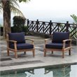Modway Marina 2-Piece Solid Teak Wood Patio Sofa Sectional Set - Natural/Navy