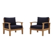 Modway Marina 2-Piece Solid Teak Wood Patio Sofa Sectional Set - Natural/Navy