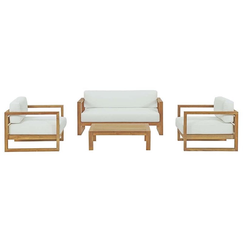 Modway Upland 4-Piece Wood Patio Sofa Set in Natural and White