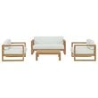 Modway Upland 4-Piece Wood Patio Sofa Set in Natural and White