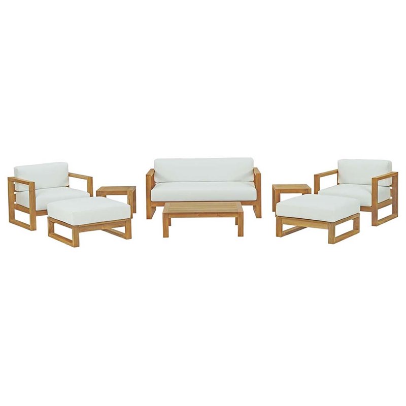 Modway Upland 8-Piece Wood Patio Sofa Set in Natural and White