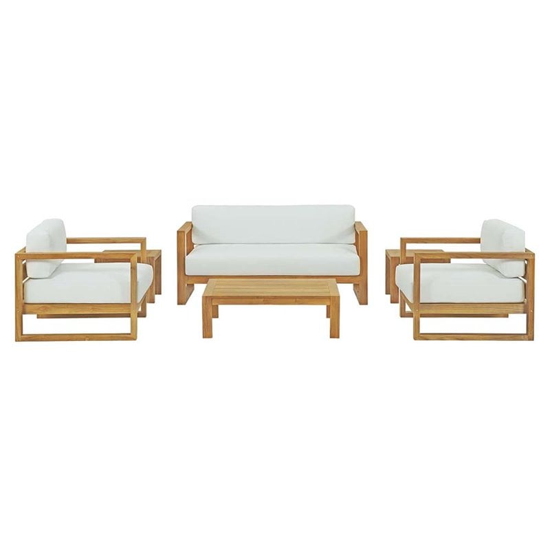 Modway Upland 6-Piece Wood Patio Sofa Set in Natural and White