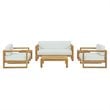 Modway Upland 6-Piece Wood Patio Sofa Set in Natural and White