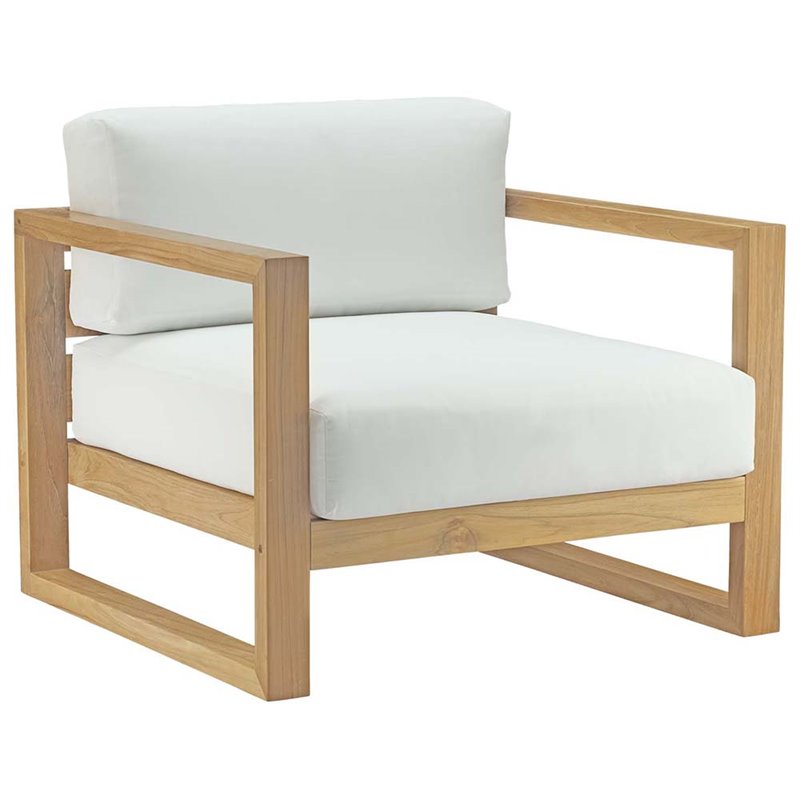 Modway Upland 3-Piece Teak Wood Patio Set with End Table in Natural/White