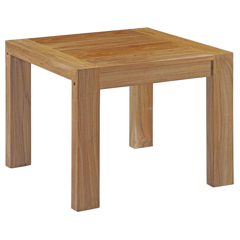 Modway Upland 3-Piece Teak Wood Patio Set with End Table in Natural/White