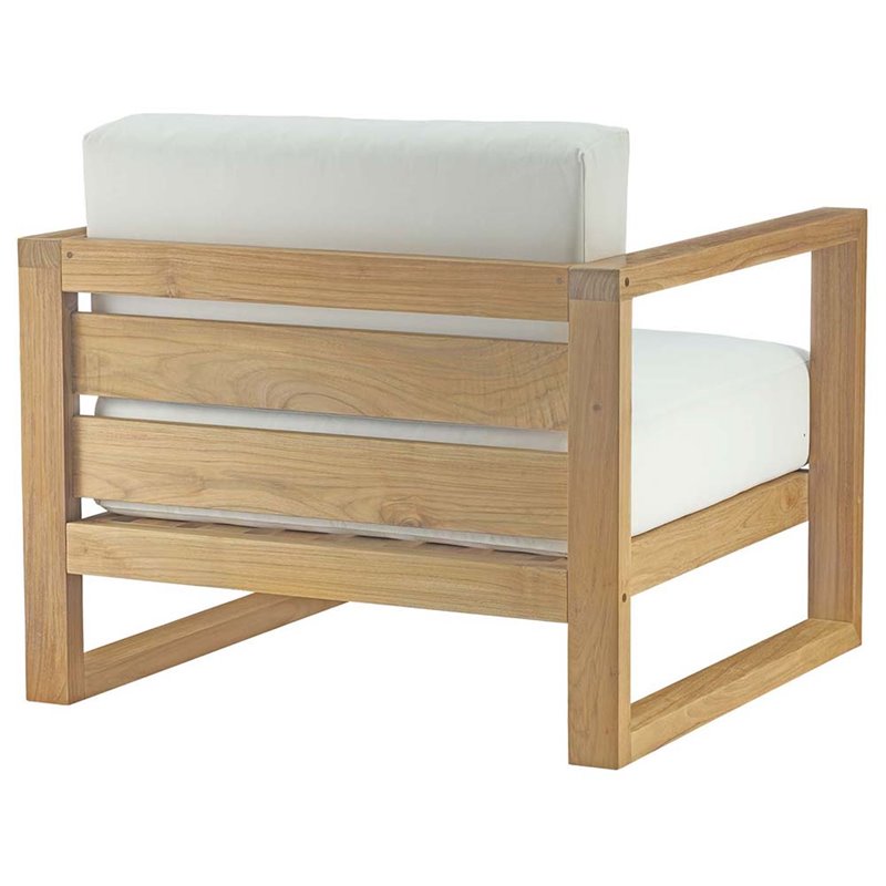 Modway Upland 3-Piece Teak Wood Patio Set with End Table in Natural/White