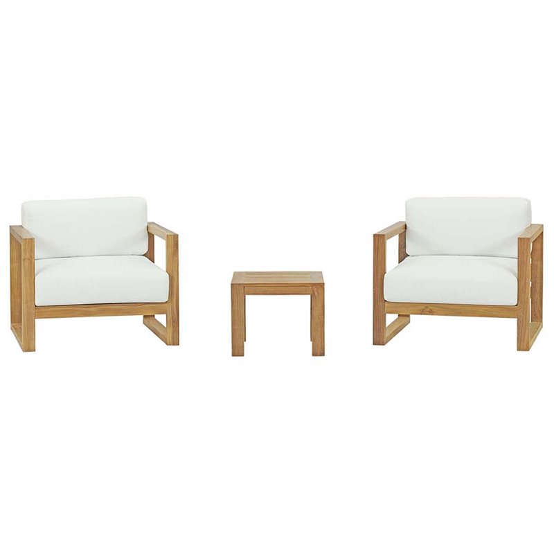 Modway Upland 3-Piece Teak Wood Patio Set with End Table in Natural/White