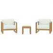 Modway Upland 3-Piece Teak Wood Patio Set with End Table in Natural/White