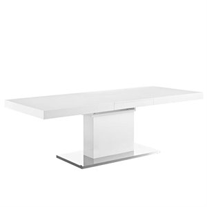 modway vector butterfly leaf pedestal dining table in white and silver