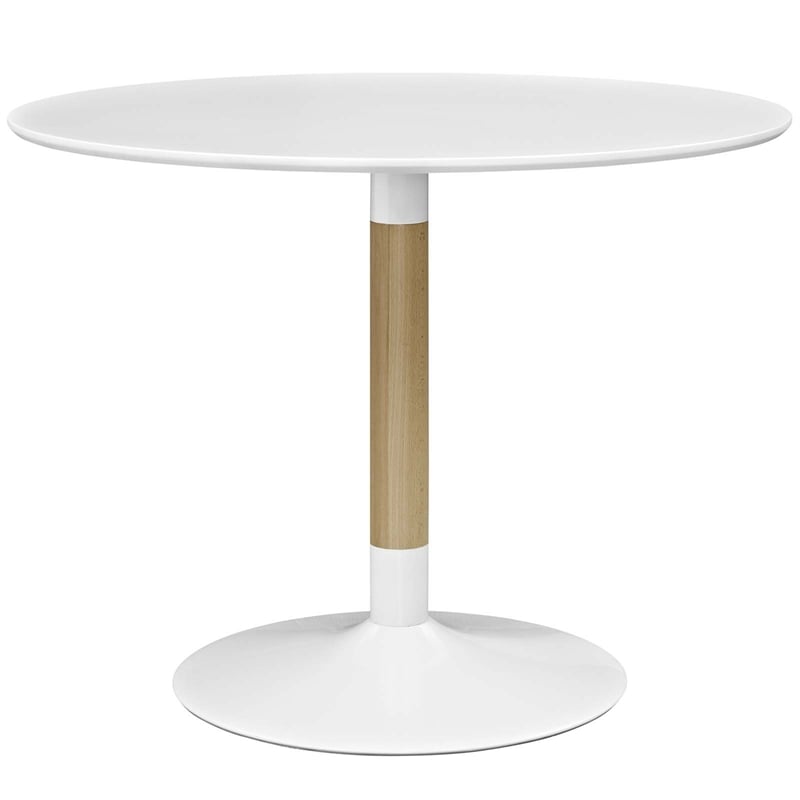 Modway Whirl Round MDF Wood Steel and Birchwood Dining Table in White