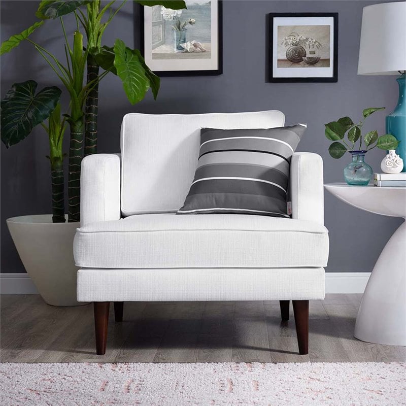 modway agile polyester fabric accent armchair in white and walnut