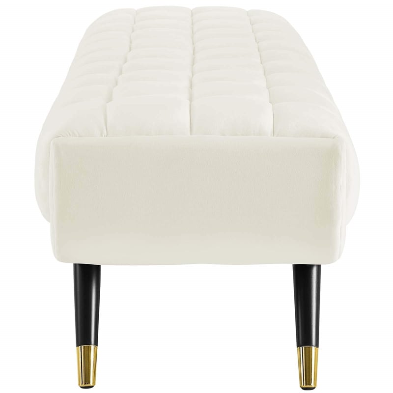 Modway Adept Tufted Performance Velvet Bench in Ivory and Black