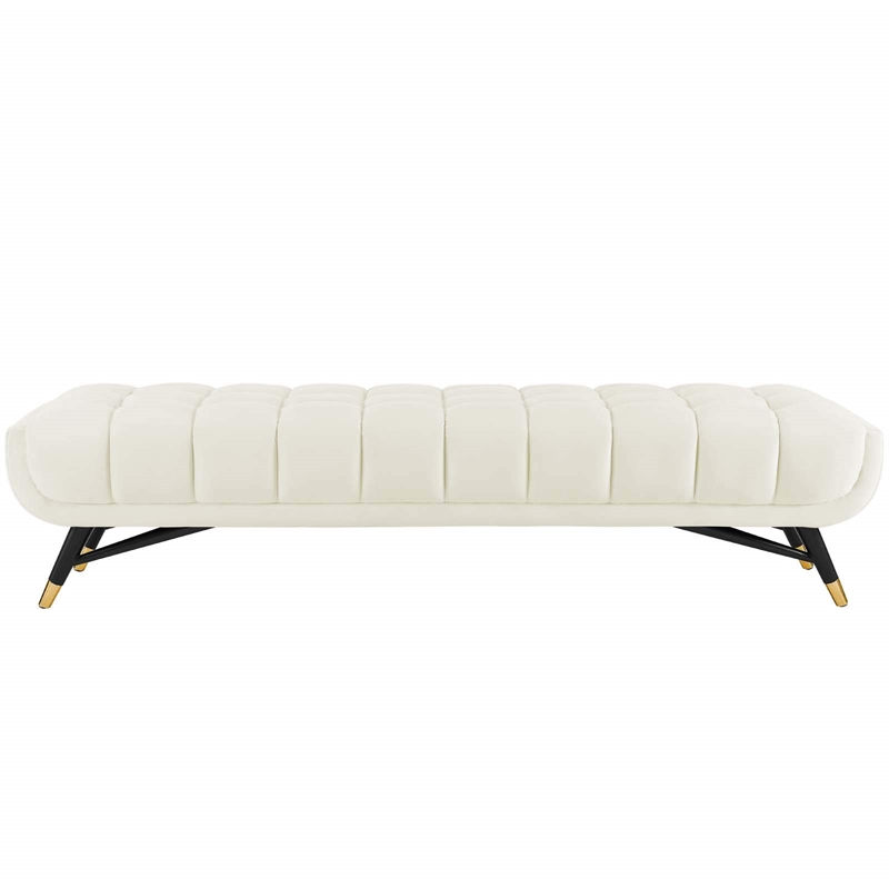 Modway Adept Tufted Performance Velvet Bench in Ivory and Black