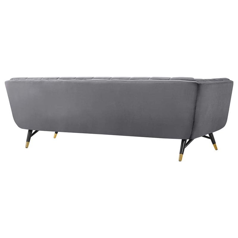 Modway Adept Performance Velvet Tufted Sofa in Gray and Black