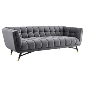 Modway Adept Performance Velvet Tufted Sofa in Gray and Black