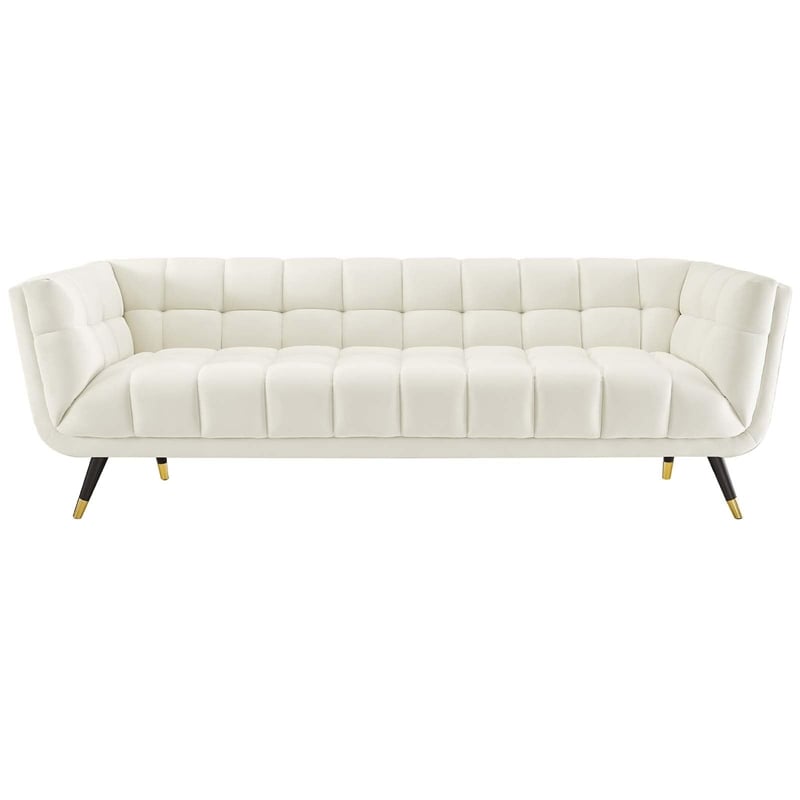 Modway Adept Performance Velvet Tufted Sofa in Ivory and Black