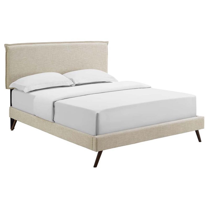 Modway Amaris Polyester Fabric Queen Platform Bed w/Round Splayed Legs in Beige