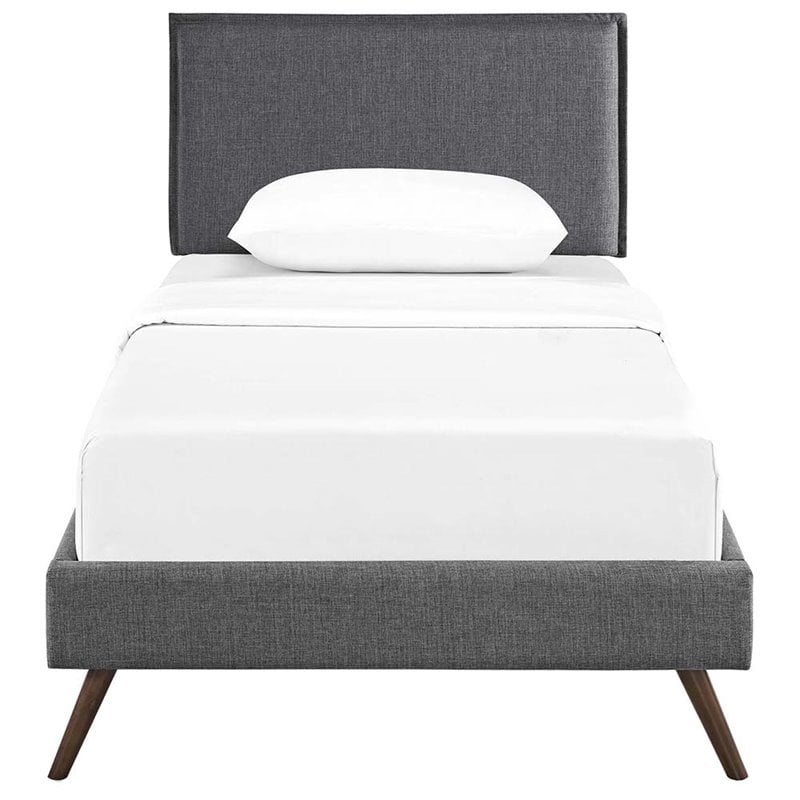Modway Amaris Upholstered Twin Platform Bed Frame in Gray With Splayed Legs