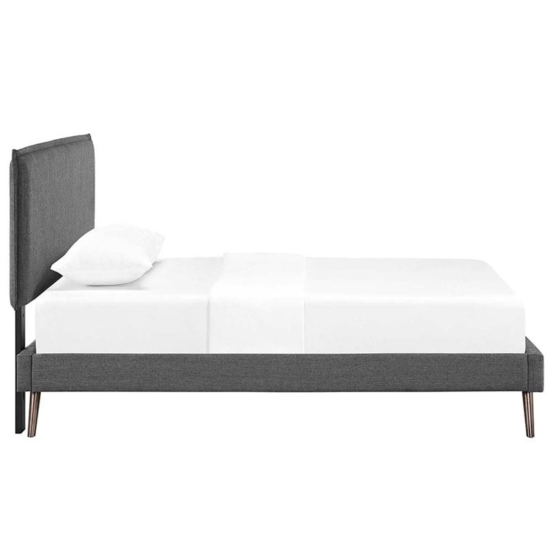 Modway Amaris Upholstered Twin Platform Bed Frame in Gray With Splayed Legs