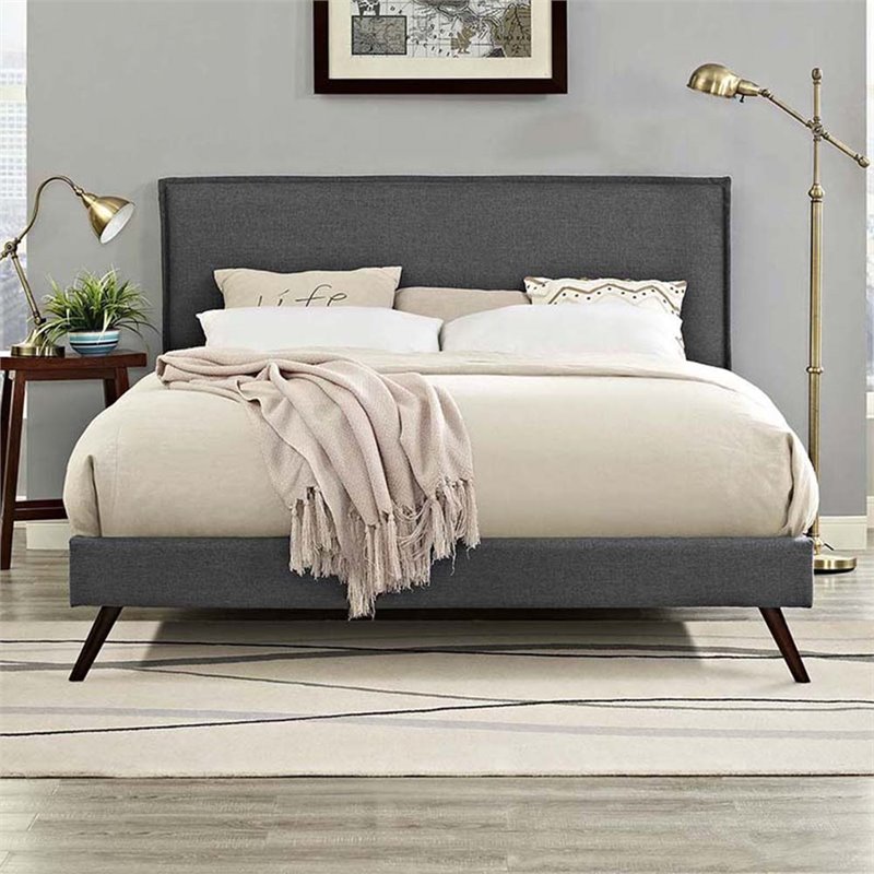 Modway Amaris Full Fabric Platform Bed with Round Splayed Legs in Gray