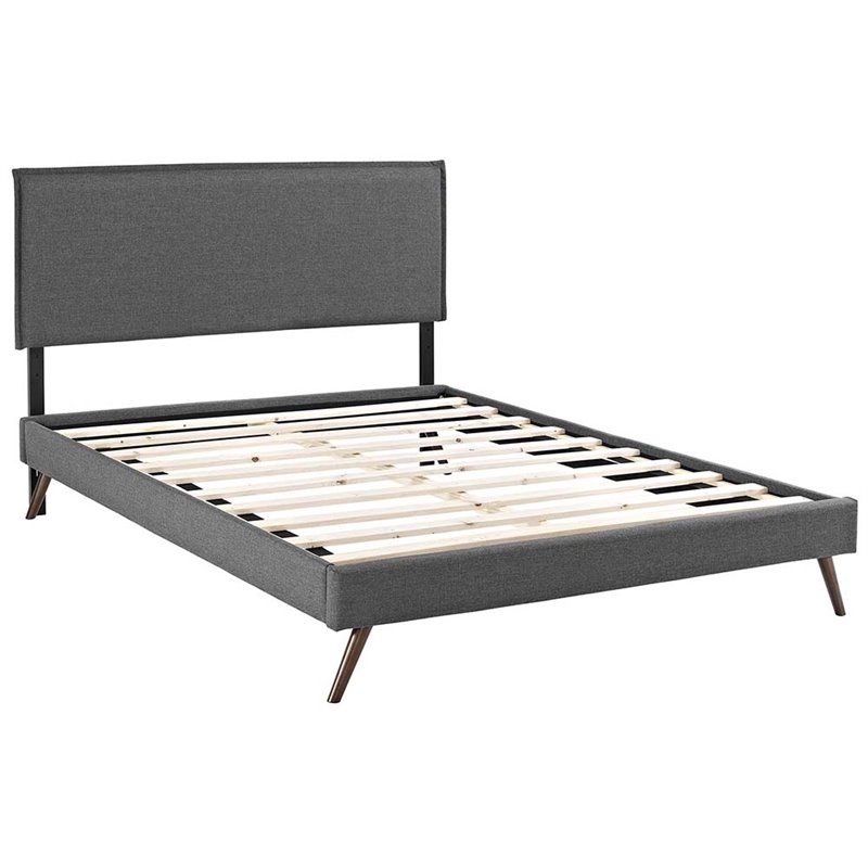 Modway Amaris Upholstered Queen Platform Bed Frame in Gray With Splayed Legs