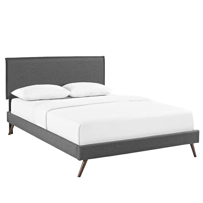 Modway Amaris Upholstered Queen Platform Bed Frame in Gray With Splayed Legs