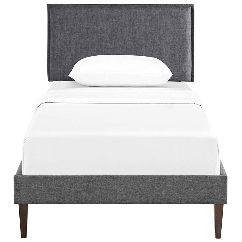 Modway Amaris Twin Fabric Platform Bed with Squared Tapered Legs in Gray