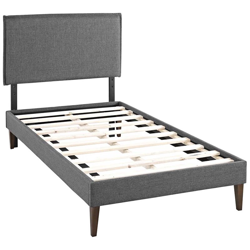 Modway Amaris Twin Fabric Platform Bed with Squared Tapered Legs in Gray
