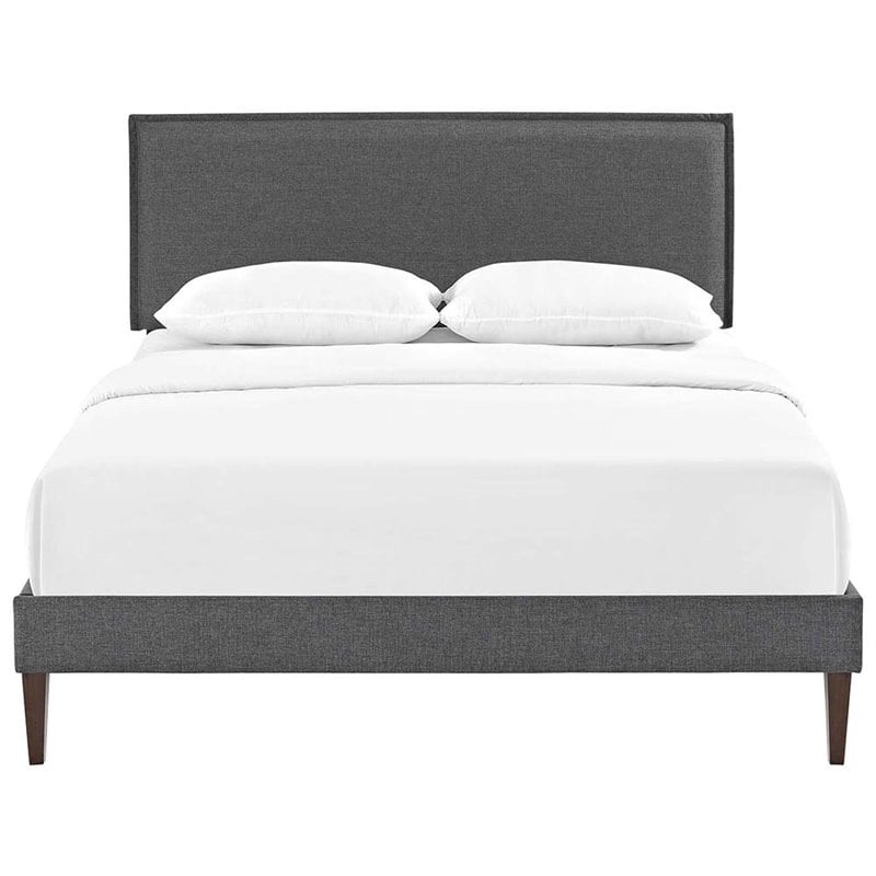 Modway Amaris Full Fabric Platform Bed with Squared Tapered Legs in Gray