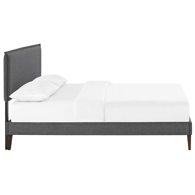 Modway Amaris Upholstered Queen Platform Bed Frame in Gray With Tapered Legs