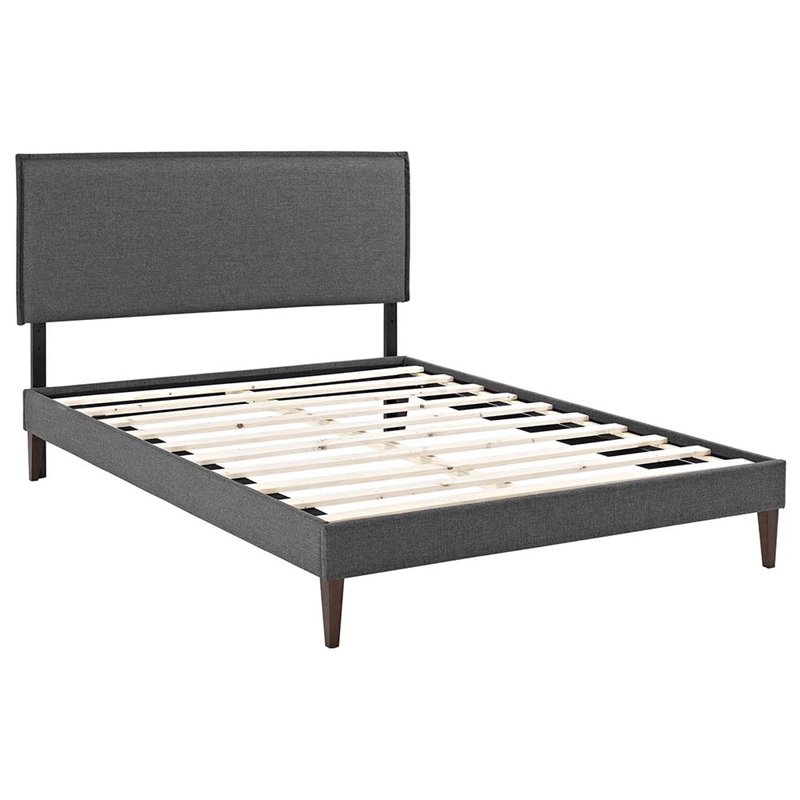 Modway Amaris Upholstered Queen Platform Bed Frame in Gray With Tapered Legs