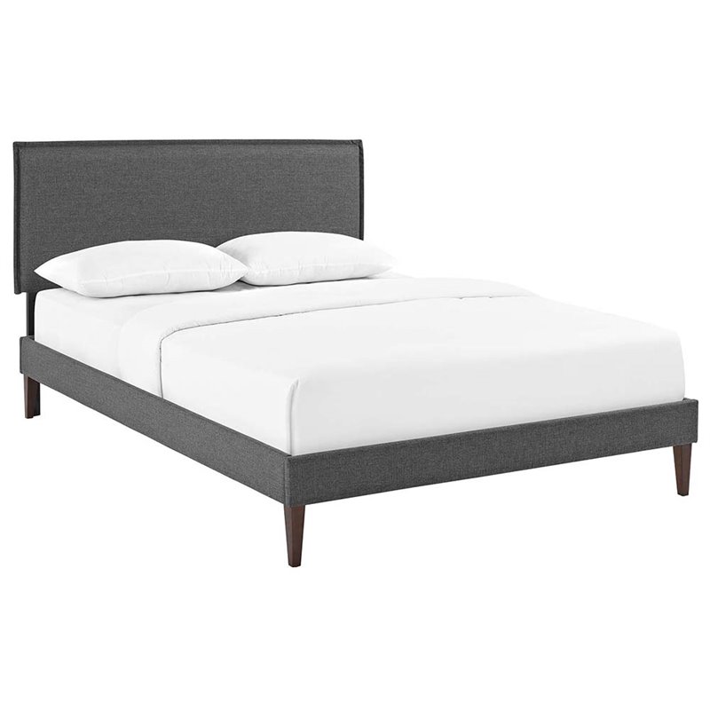 Modway Amaris Upholstered Queen Platform Bed Frame in Gray With Tapered Legs