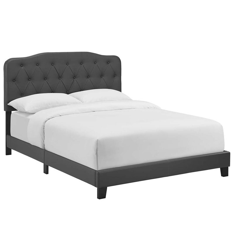 Modway Amelia Faux Leather Tufted Queen Panel Bed in Gray Cymax Business