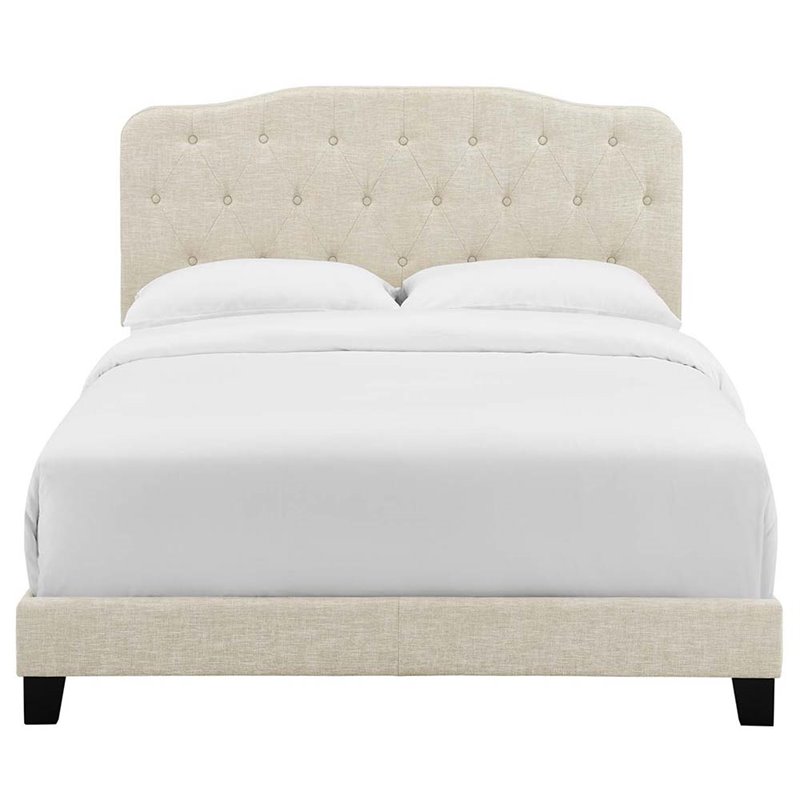 Modway Amelia King Upholstered Polyester Fabric Bed in Beige Finish