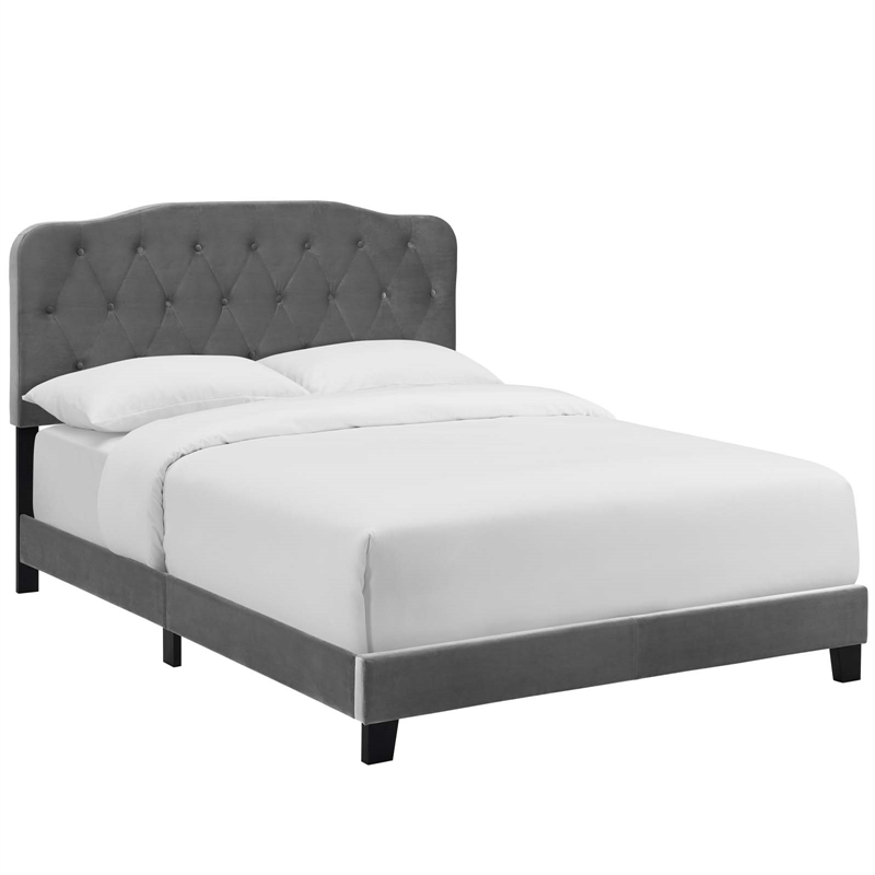 Modway Amelia Full Modern Style Performance Velvet Bed in Gray Finish