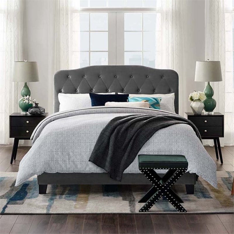 Modway Amelia Queen Modern Style Performance Velvet Bed in Gray Finish