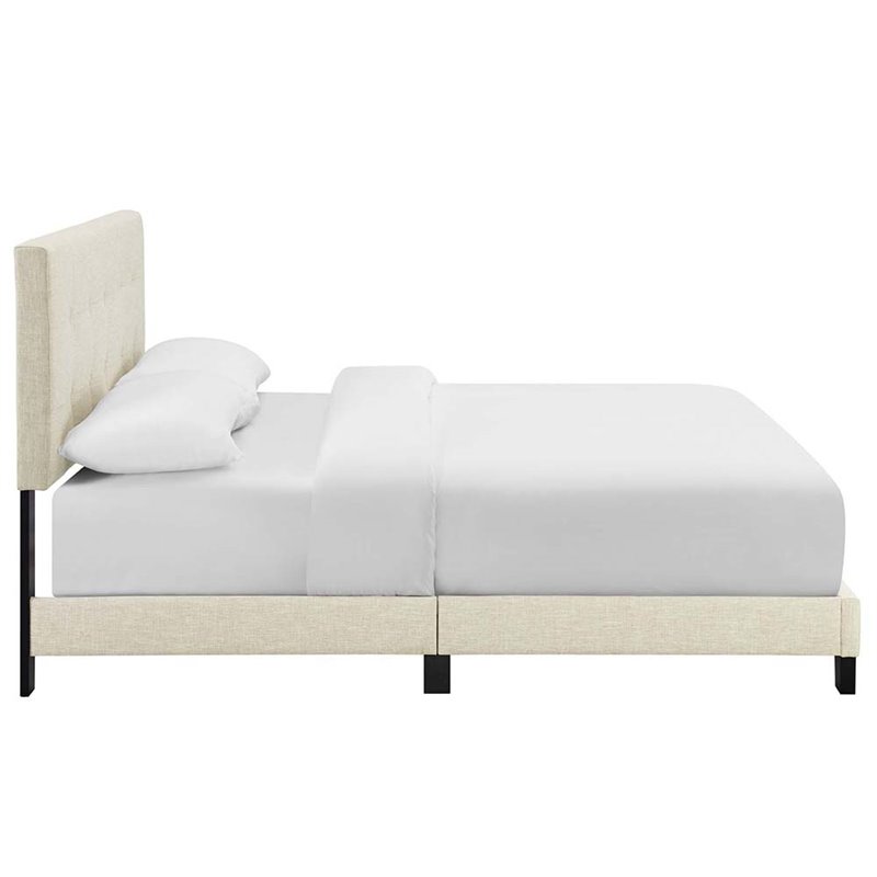 Modway Amira Queen Modern Upholstered Polyester Fabric Bed in Beige