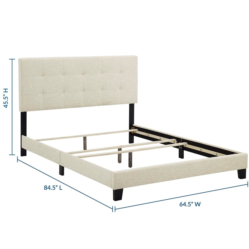 Modway Amira Queen Modern Upholstered Polyester Fabric Bed in Beige